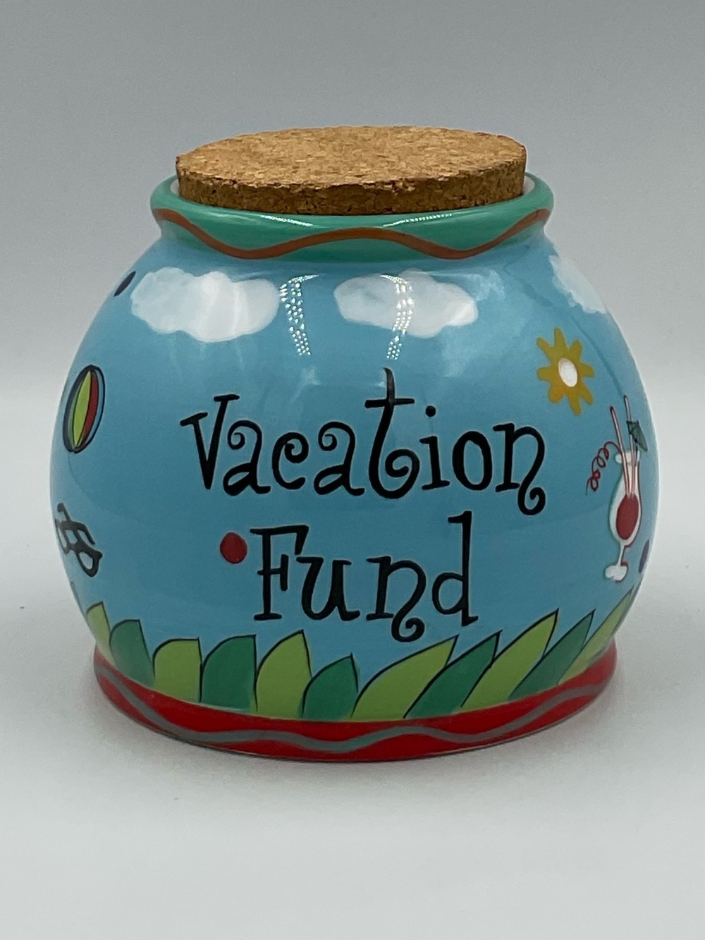 Vintage Garden Ridge Blue 'Vacation Fund' Ceramic Money Jar with Cork Lid